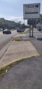 Minimal disconnected sidewalk in front of Tech Squared